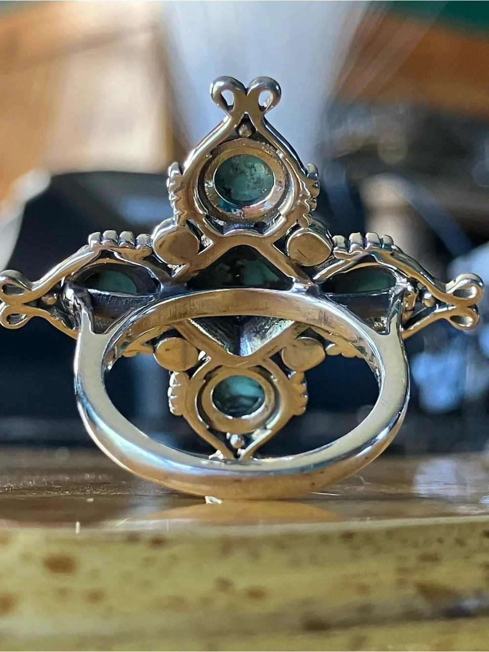 Natural Blue Moon Turquoise Sterling Silver Statement Ring Size 7